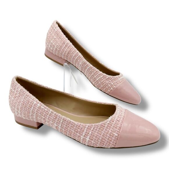 Steve Madden Blair Cap Toe Ballet Flat In Pink Patent and Boucle Tweed Multi 8 - Picture 1 of 14